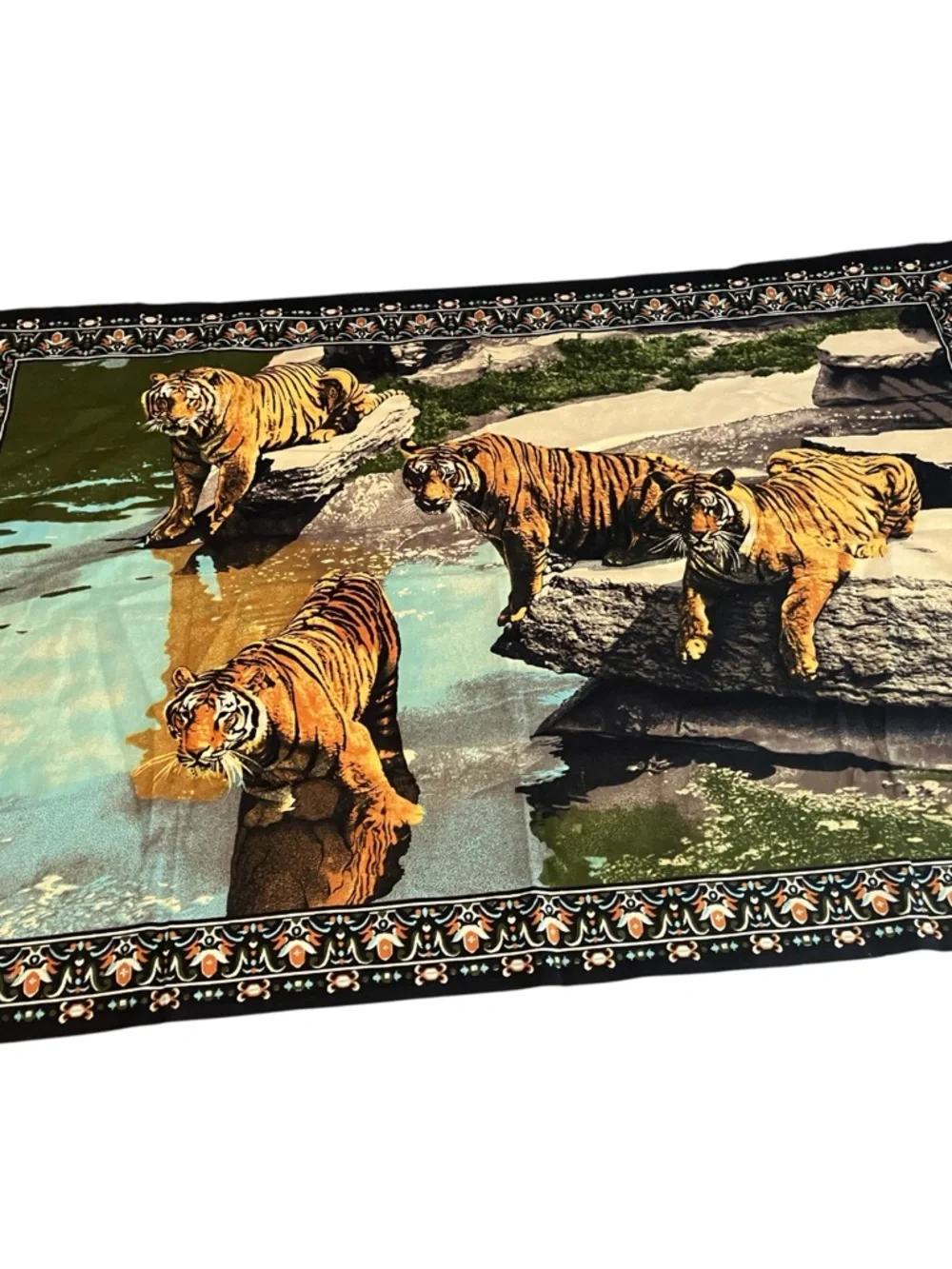 VTG 90s RT Brooklyn Tiger Tapestry 100% Cotton Made in Turkey 58x39
